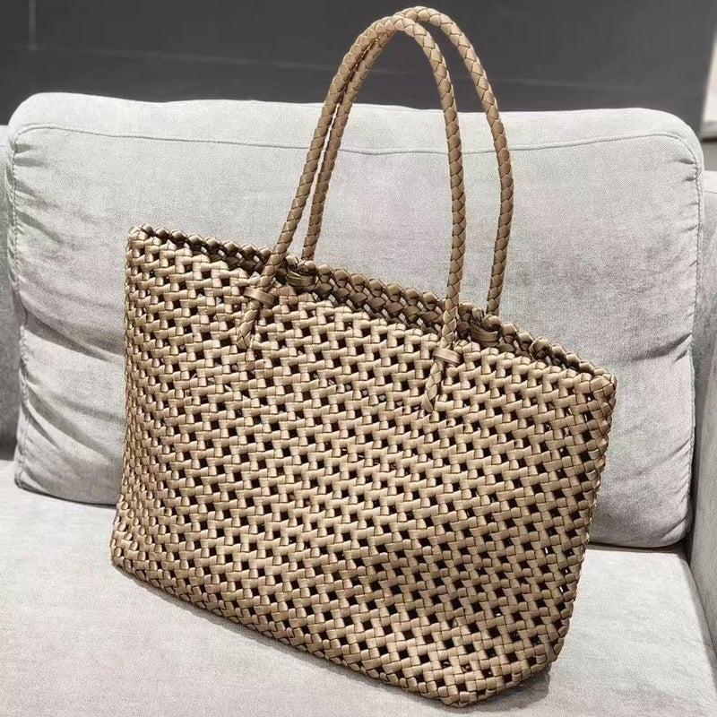 Hand-Woven Woven Tote Bag For Women Fashion Large-Capacity Mother-In-Law Bag Commuter Satchel Shoulder Bag - Image 3