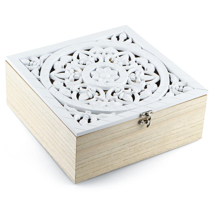 MOLIGOU Wood Tea Bag Organizer 9 Compartment Tea Storage Box with Floral Pattern Lid Holder for Cabinet Pantry