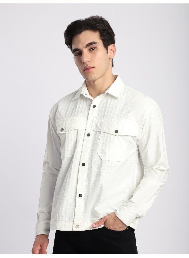 Beyoung White Block Textured Shacket  - Image 1