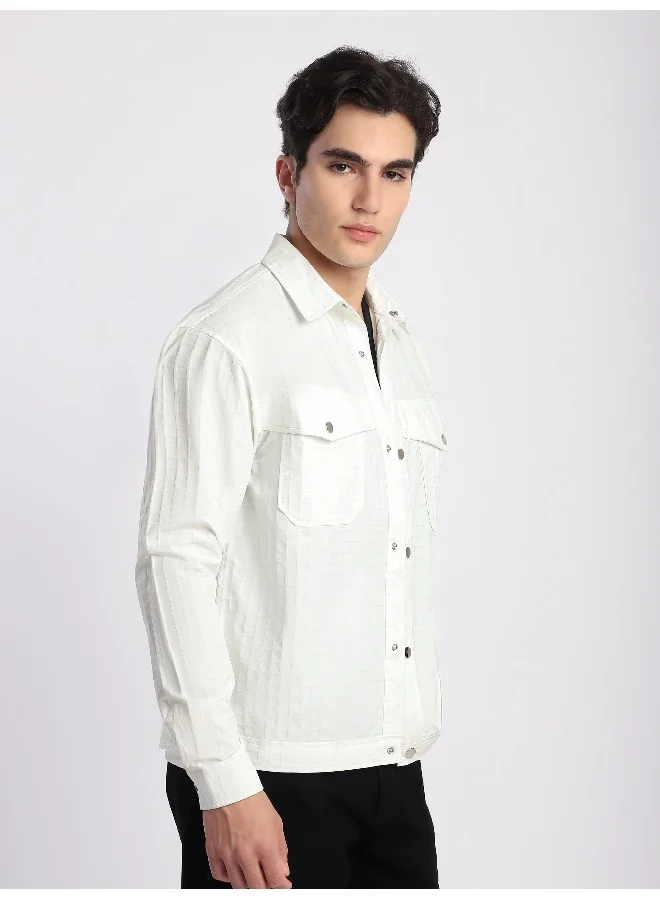 Beyoung White Block Textured Shacket