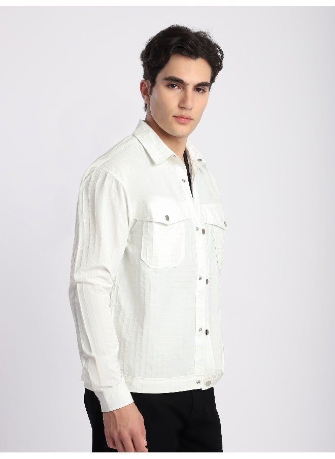 Beyoung White Block Textured Shacket  - Image 5