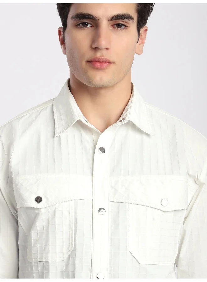Beyoung White Block Textured Shacket
