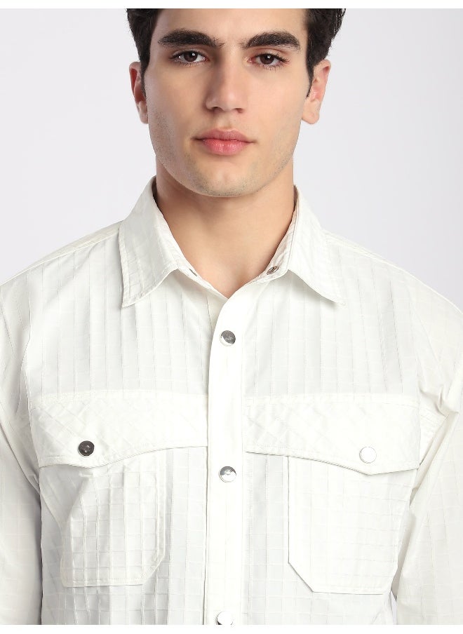 Beyoung White Block Textured Shacket  - Image 3