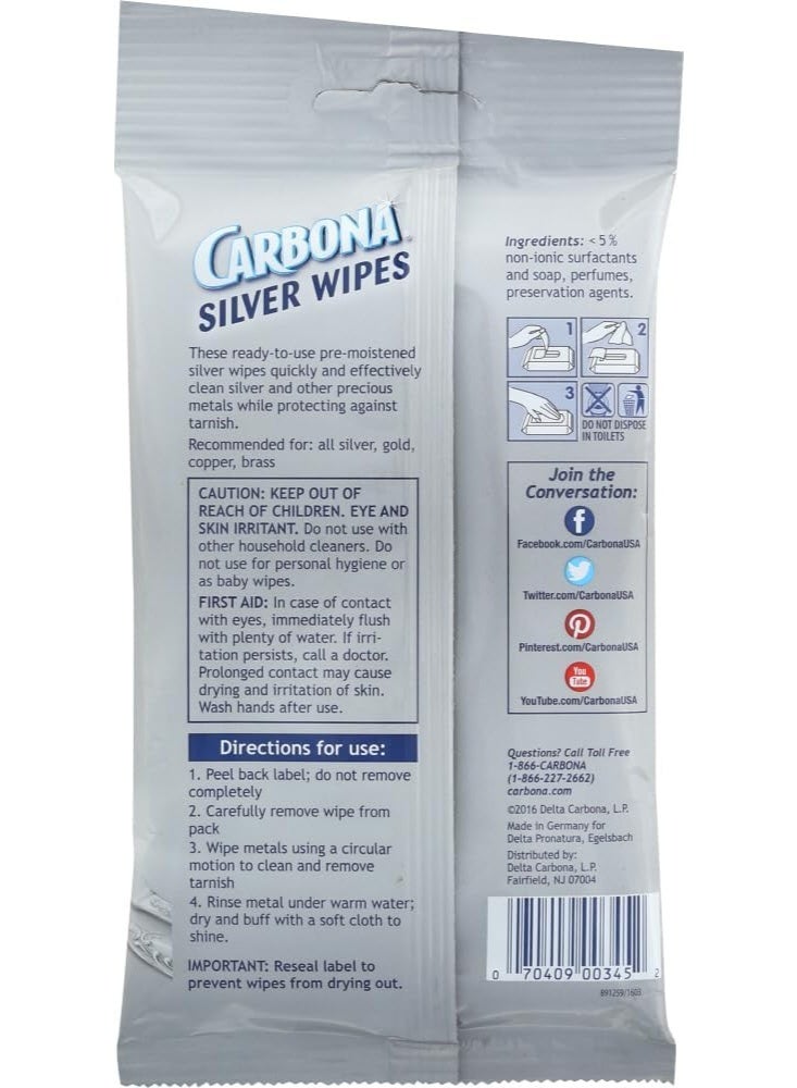 Carbona Silver Wipes | Metal Cleaner & Polish | 12 Wipes, 1 Pack - Image 3