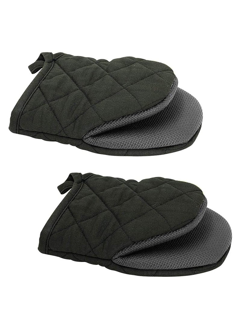 KASTWAVE 1 Pair Short Oven Mitts, Heat Resistant Silicone Kitchen Mini Oven Mitts for 500 Degrees, Non-Slip Grip Surfaces and Hanging Loop Gloves, Baking Grilling Barbecue Microwave Machine Washable  - Image 1