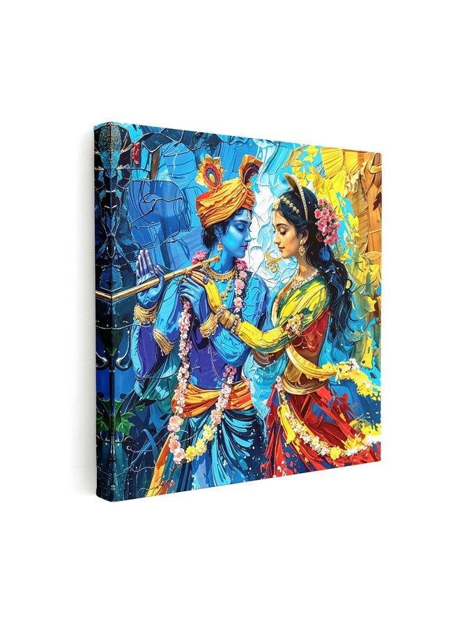 Indianara Radha Krishna Framed Canvas Painting | Wall Décor | Pooja Room | Bedroom | Living Room | Office | Hotel Interiors (Multi Color - 16 inch x 16 inch) - Image 3