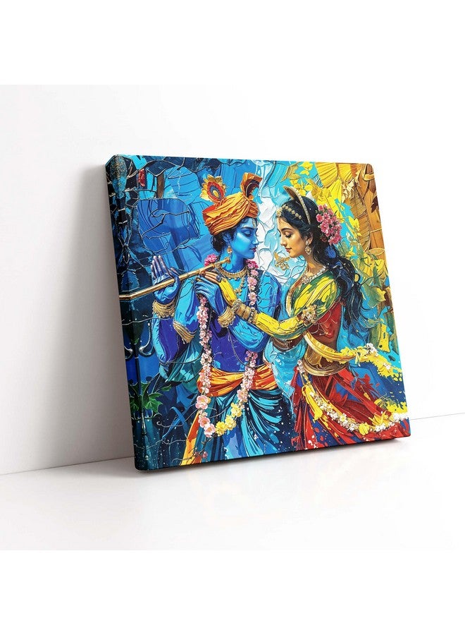 Indianara Radha Krishna Framed Canvas Painting | Wall Décor | Pooja Room | Bedroom | Living Room | Office | Hotel Interiors (Multi Color - 16 inch x 16 inch) - Image 4