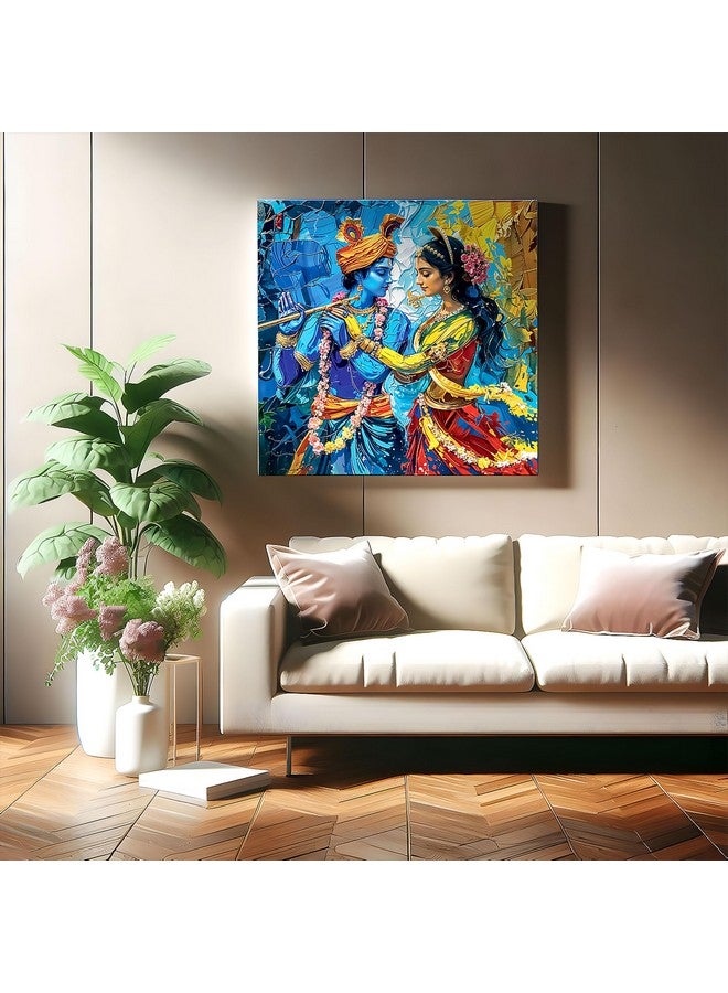 Indianara Radha Krishna Framed Canvas Painting | Wall Décor | Pooja Room | Bedroom | Living Room | Office | Hotel Interiors (Multi Color - 16 inch x 16 inch) - Image 5