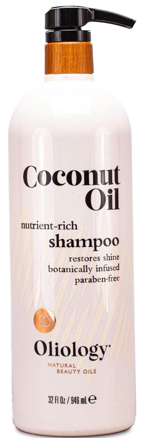 Oliology Coconut Oil Shampoo  Nutrient Rich Shampoo Restores Damaged  Lifeless Hair  Botanically Infused  Provides Intense Shine  Nourishing  Made in USA Paraben Free  Cruelty Free 32 oz