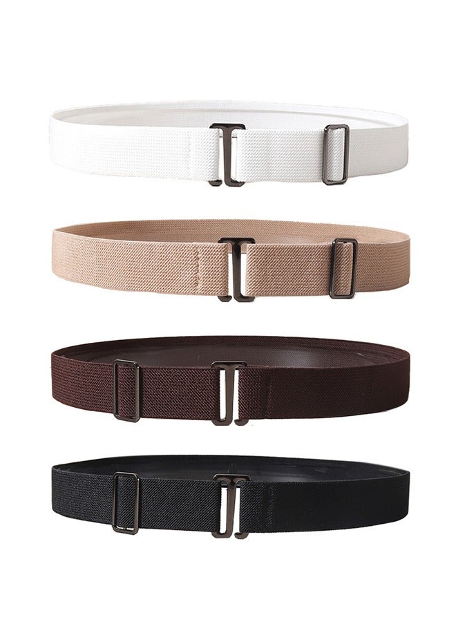 GUSGU 4 PCS No Show Stretch Belt for Women Invisible Elastic Belt Adjustable Strap Belt with Flat Buckle for Jeans Pants Dresses Assorted Color - Image 1
