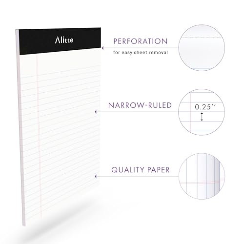 Alitte Legal Notepads 5x8, Pack of 6 - Perforated Narrow Ruled Writing Pad - Premium Thick Paper, No Ink Bleeding - Blank Legal Pads For Home, Office, School, Business - 50 Sheets Per Notebook - Image 2