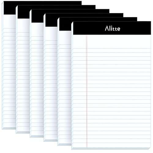 Alitte Legal Notepads 5x8, Pack of 6 - Perforated Narrow Ruled Writing Pad - Premium Thick Paper, No Ink Bleeding - Blank Legal Pads For Home, Office, School, Business - 50 Sheets Per Notebook - Image 1