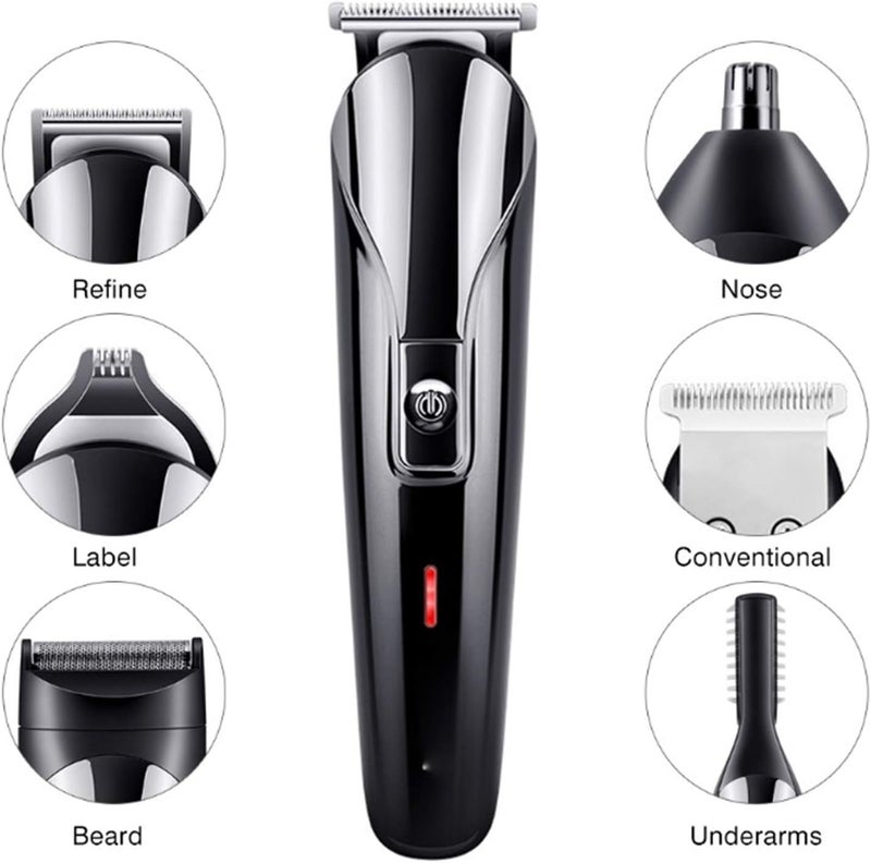 Professional Men Electric Hair Clipper 6 in 1 Multifunctional Cutter Machine Rechargeable Trimmer for Beard Nose Ears - Image 2