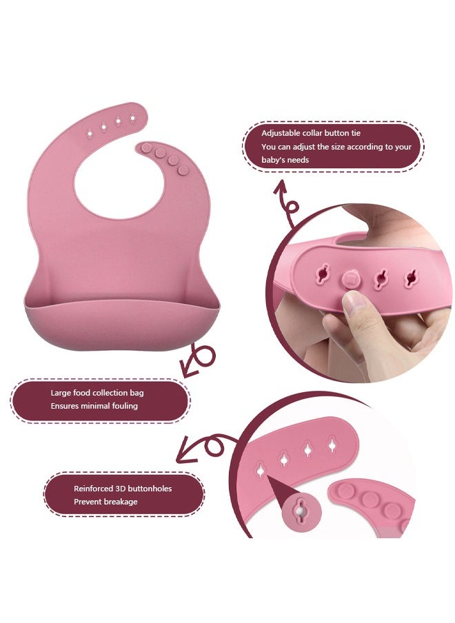 Occuwzz - 9 PCS Baby Weaning Tableware Easy to Clean Dark Pink with Suction Cup Divider Tray Adjustable Bib Soft Spoon Fork Drinking Cup Baby Plate Suitable for Babies 0-6 Months - Image 1