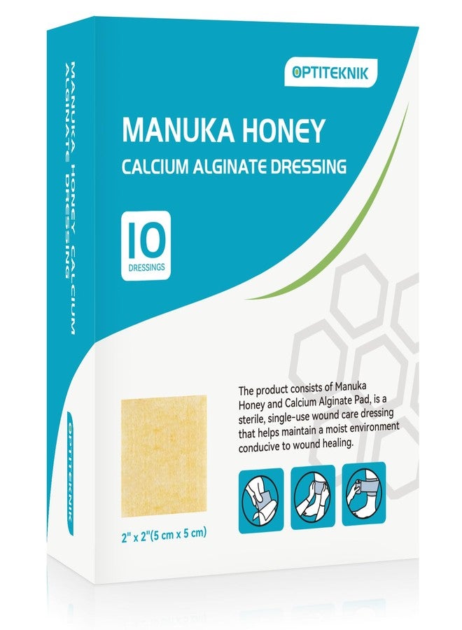 OPTITEKNIK Manuka Honey Calcium Alginate Wound Dressing 2"x2" Pack of 10, Medical Grade Manuka Honey Wound Care Bandages High Absorbency Patches for Wounds - Image 1