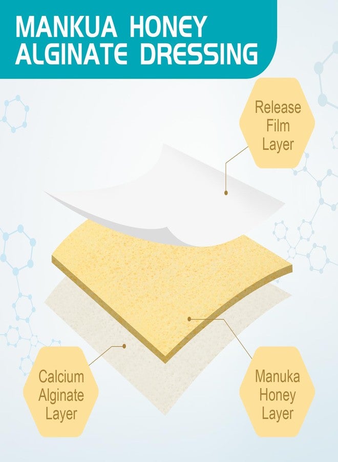 OPTITEKNIK Manuka Honey Calcium Alginate Wound Dressing 2"x2" Pack of 10, Medical Grade Manuka Honey Wound Care Bandages High Absorbency Patches for Wounds - Image 2