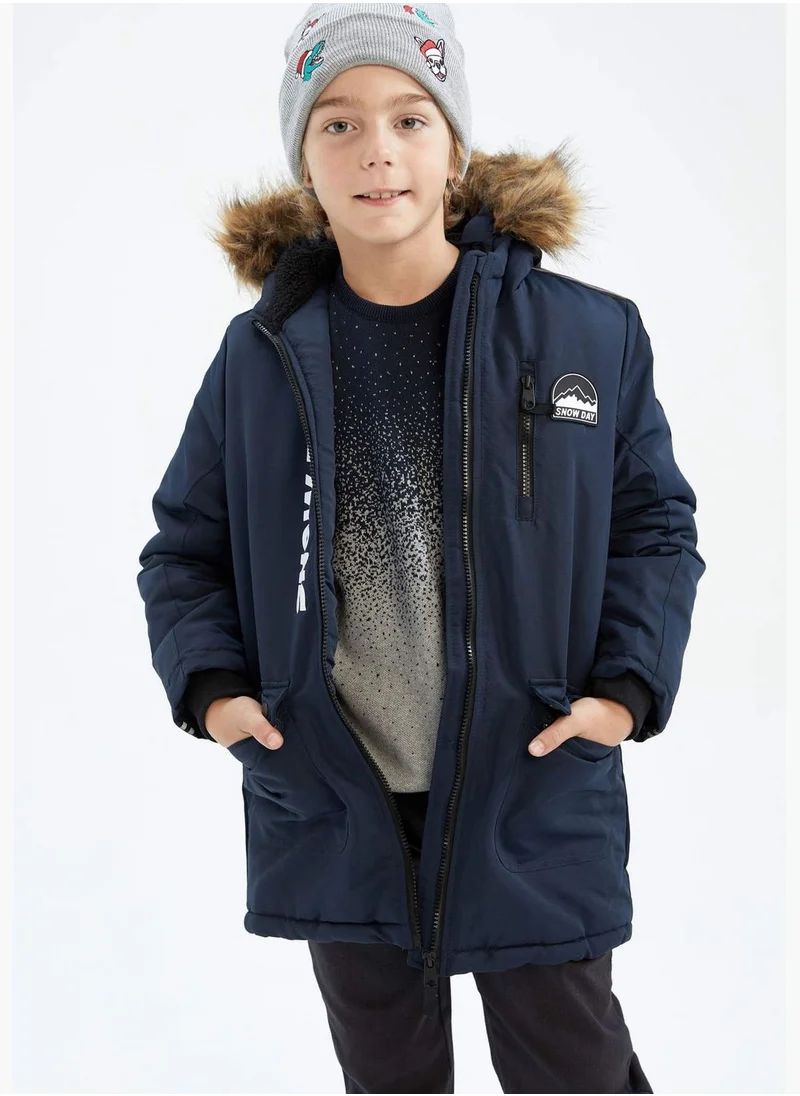 DeFacto Boy Hooded Long Sleeve Coat