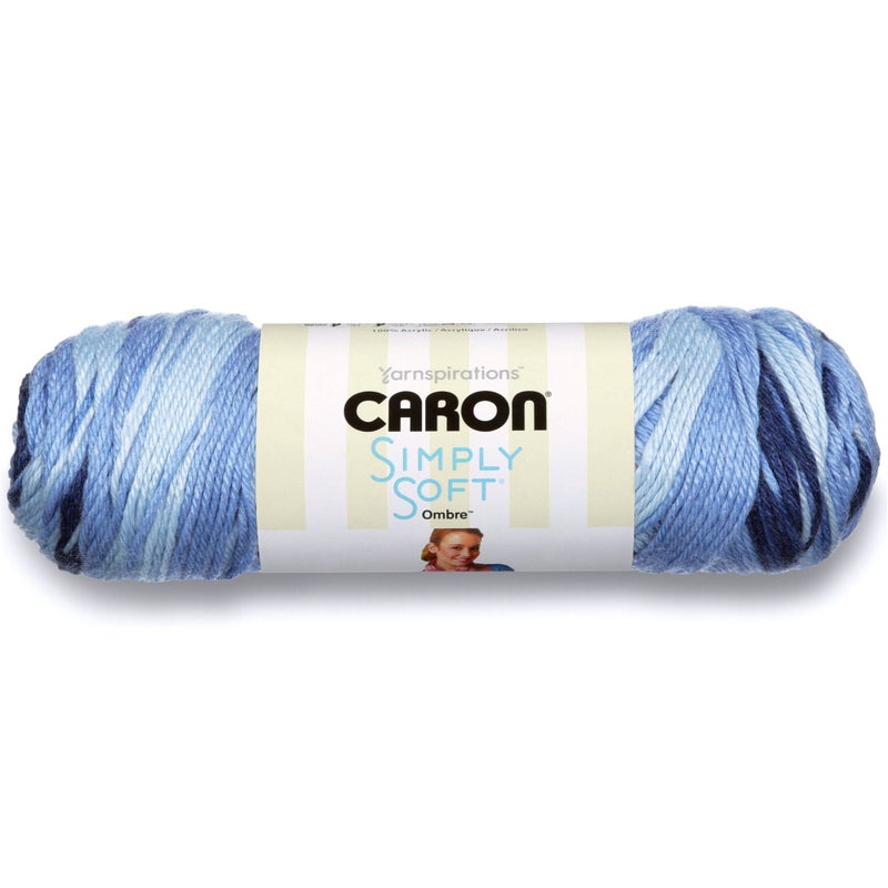 Caron Simply Soft Ombre Yarn 4 Medium Gauge 100 Acrylic 5oz Sat Blue Jeans Machine Wash Dry