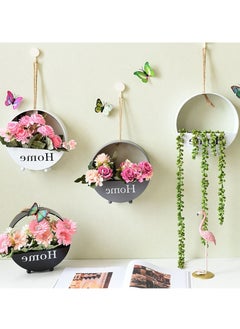 MEI HOME CENTER Round Wall Hanging Living Room Decoration Storage for Flower Hanging with Wrought Iron for Indoor and Outdoor Décor (20x6CM)  - Image 3