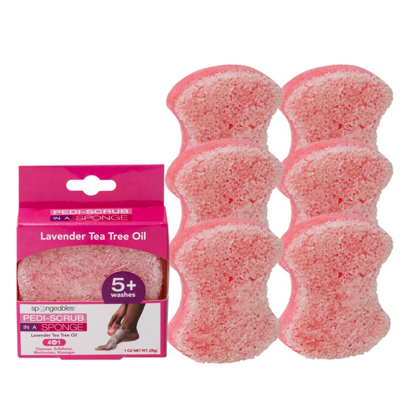spongeables Spongables Pedi Scrub Foot Exfoliating 5+ Wash Travel Sponge, Lavender, 6 Count - Image 1