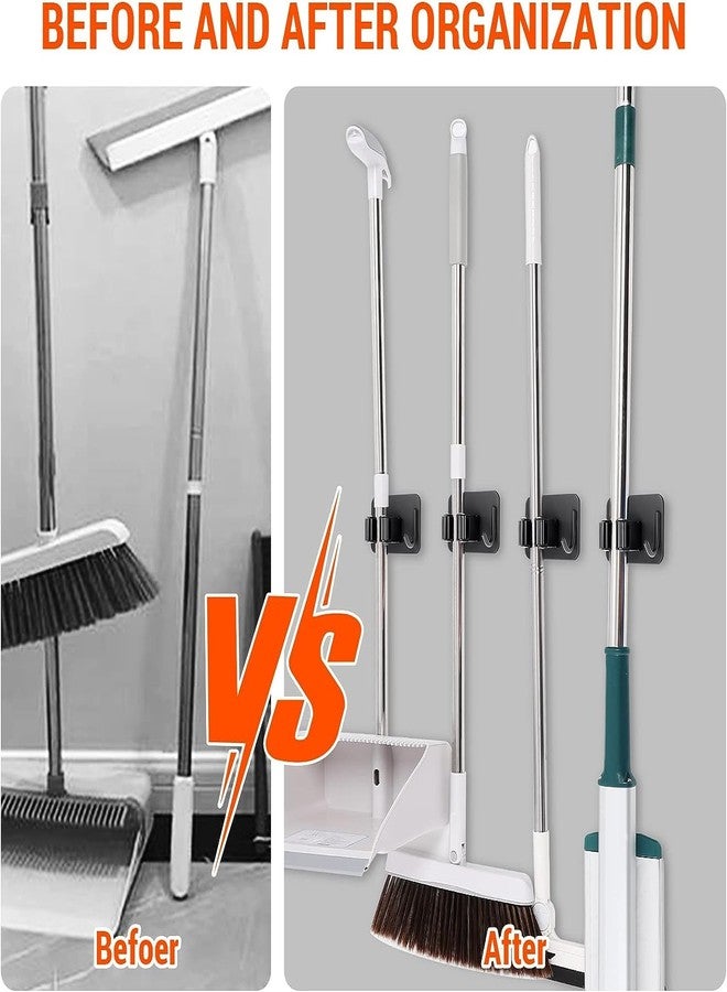 Enclave Stainless Steel Mop and Broom Holder Wall Mounted Adhesive Storage Solutions for Broom mop etc, Garage Storage Systems Broom Organizer. (1 RACK 1 HOOK/BLACK, PACK OF 6) - Image 2