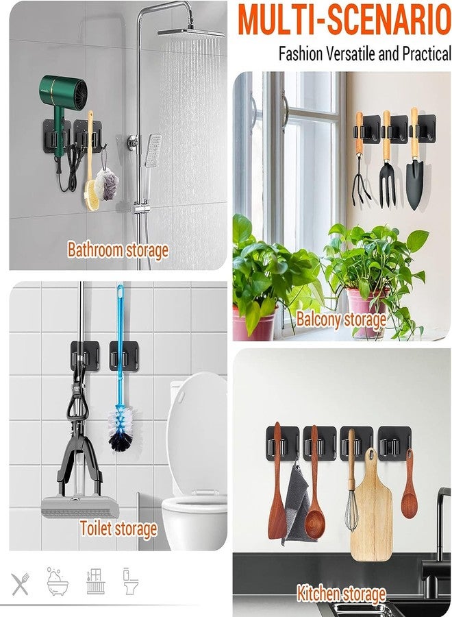 Enclave Stainless Steel Mop and Broom Holder Wall Mounted Adhesive Storage Solutions for Broom mop etc, Garage Storage Systems Broom Organizer. (1 RACK 1 HOOK/BLACK, PACK OF 6) - Image 4