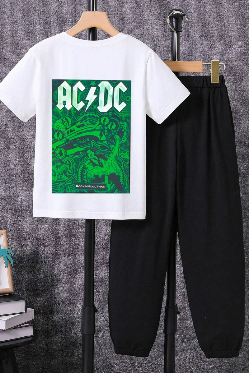 ONLYTRENDWEAR Childrens Acdc Bottom - Top Tracksuit Set 3-4 Years Old White