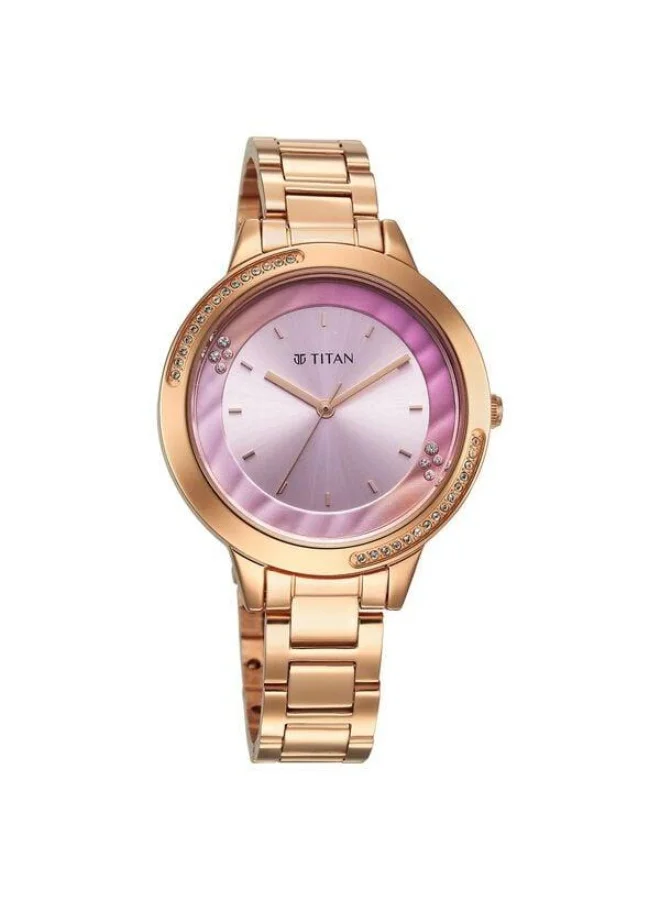 تيتان Razzle Dazzle Quartz Analog Pink Dial Rose Gold Stainless Steel Strap Watch for Women - 2764WM01