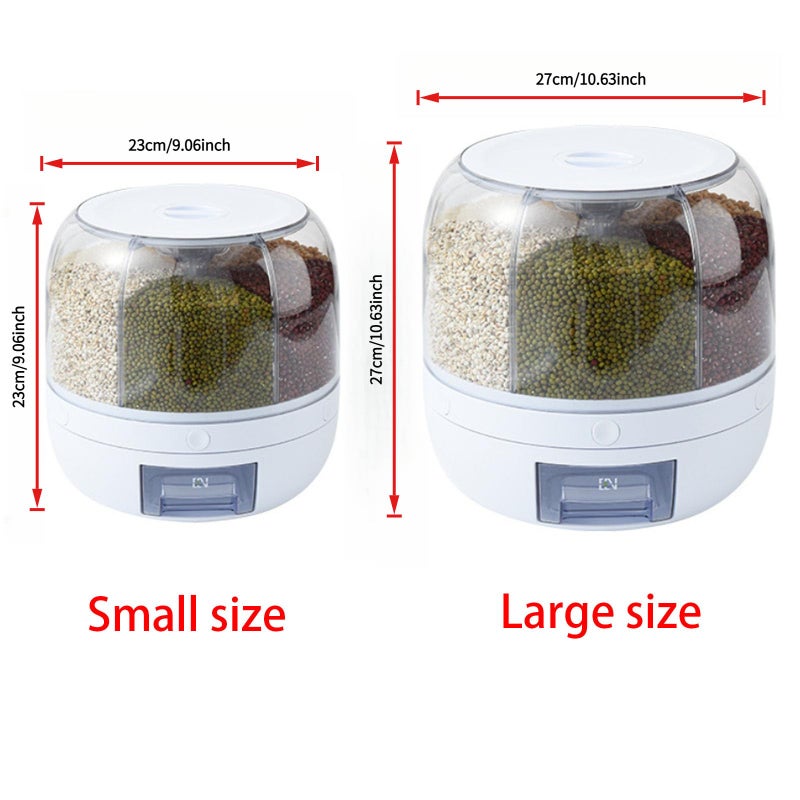 WYSYZJJ Rotating grain distributor, 6-grid large rice storage container for storing rice, beans and cat food, sealed and moisture-proof, large size. - Image 4