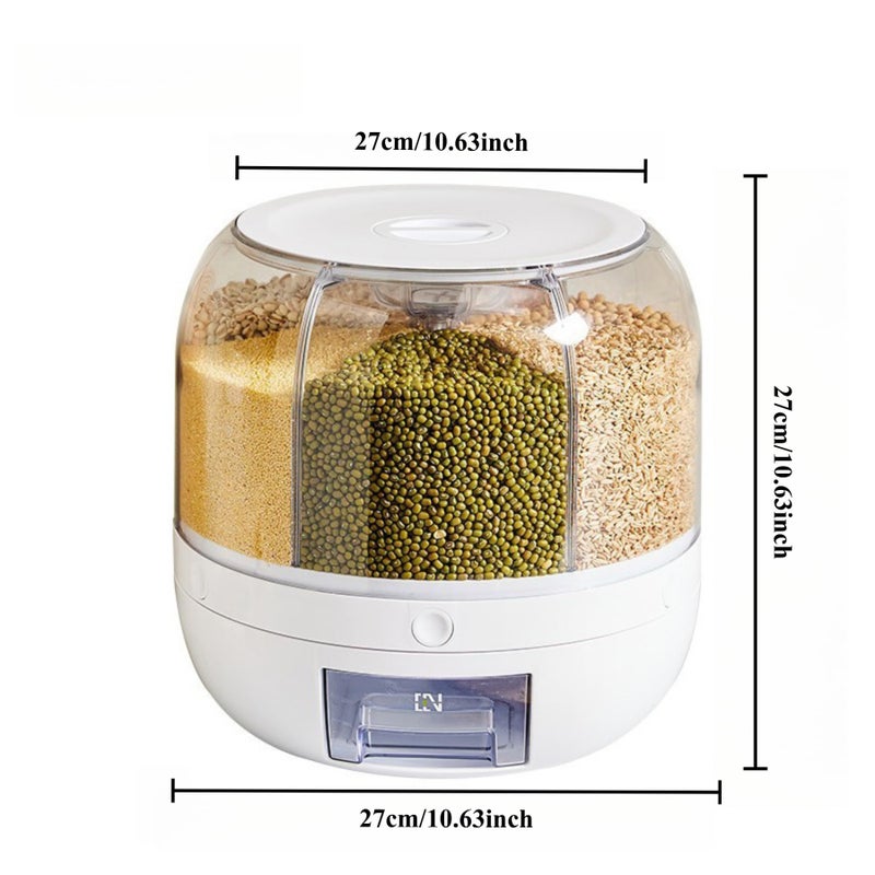 WYSYZJJ Rotating grain distributor, 6-grid large rice storage container for storing rice, beans and cat food, sealed and moisture-proof, large size. - Image 5