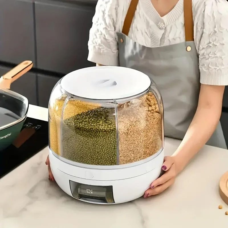 WYSYZJJ Rotating grain distributor, 6-grid large rice storage container for storing rice, beans and cat food, sealed and moisture-proof, large size. - Image 2
