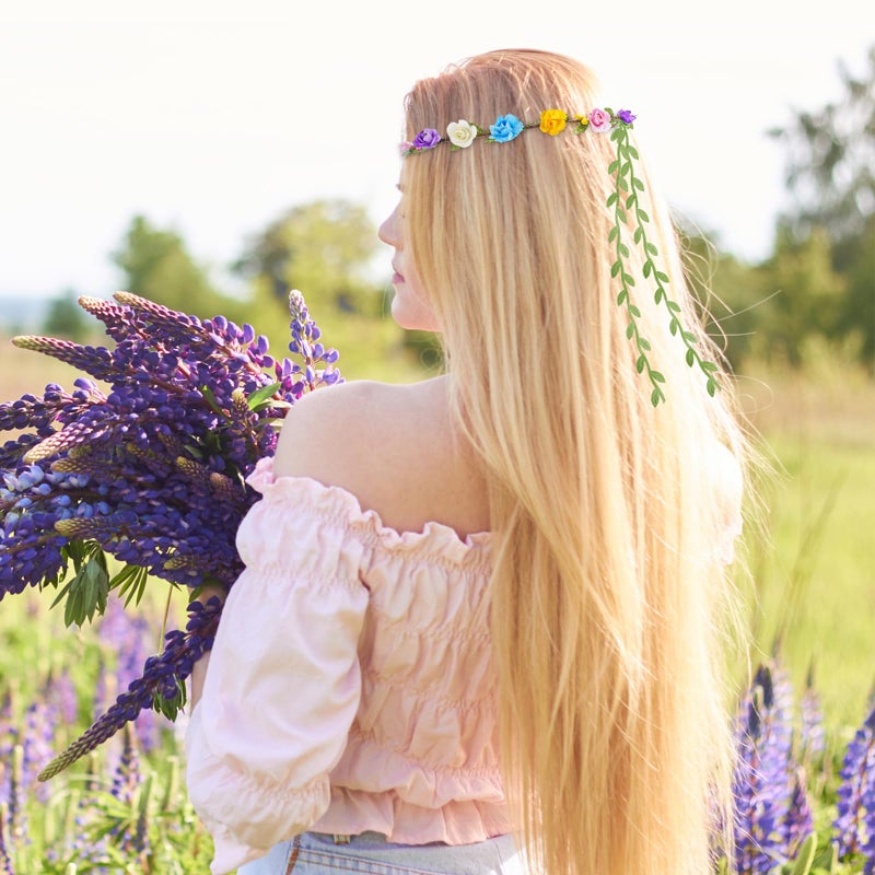 HONLYNE 24 PCS Assorted Colored Flower Crown, Garland Multicolor Headbands, Wreath Headband Floral Headpiece Party Festivals Hair Accessories for Wedding Vacation Fairy Party Photoshoot Decor - Image 3