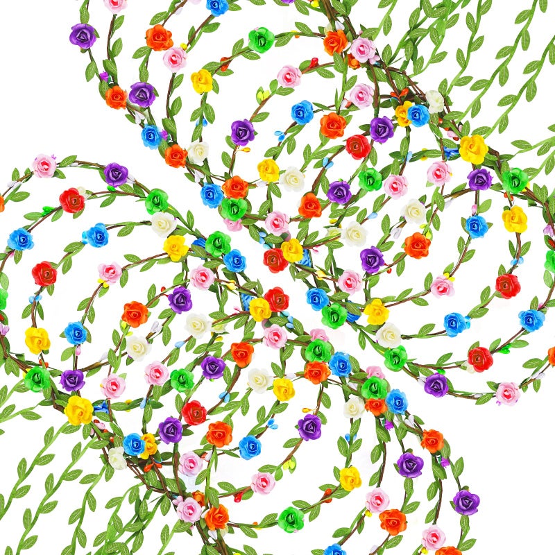 HONLYNE 24 PCS Assorted Colored Flower Crown, Garland Multicolor Headbands, Wreath Headband Floral Headpiece Party Festivals Hair Accessories for Wedding Vacation Fairy Party Photoshoot Decor - Image 1