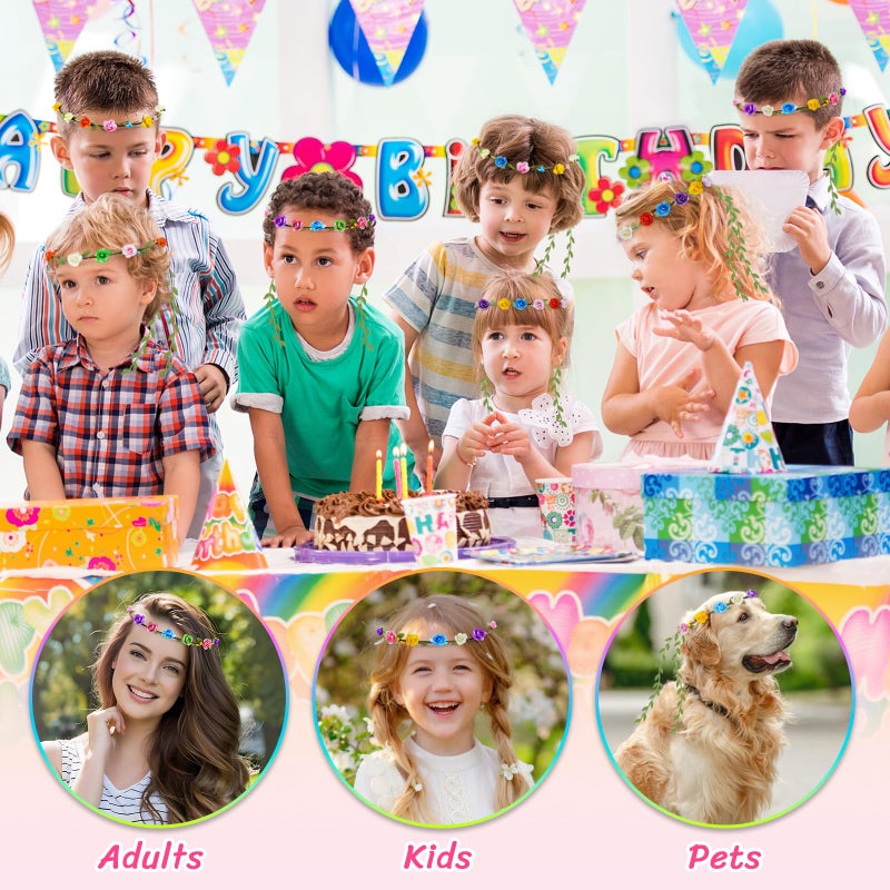 HONLYNE 24 PCS Assorted Colored Flower Crown, Garland Multicolor Headbands, Wreath Headband Floral Headpiece Party Festivals Hair Accessories for Wedding Vacation Fairy Party Photoshoot Decor - Image 5