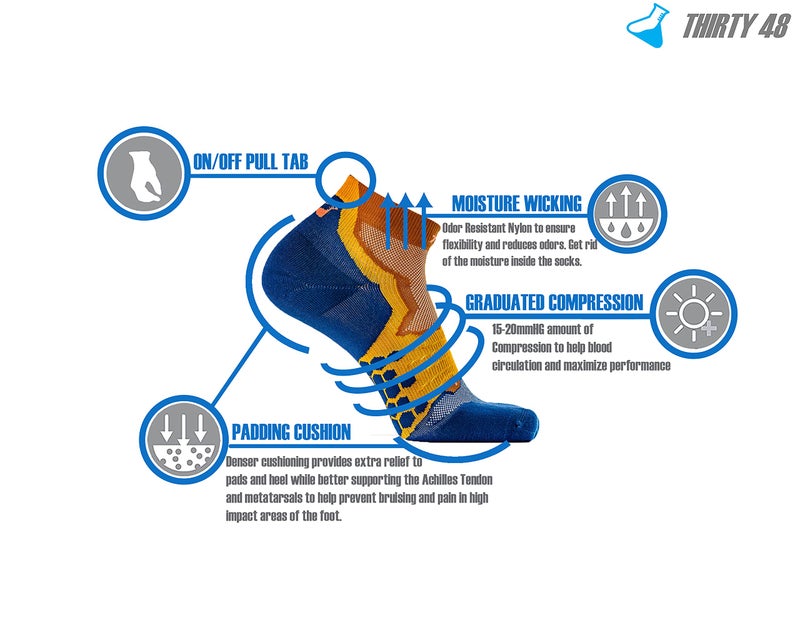 Thirty48 Performance Compression Low Cut Running Socks for Men and Women | More Compression Where Needed ([3 Pair] Mustard/Navy, Large - Women 9-10.5 // Men 10-11.5) - Image 5