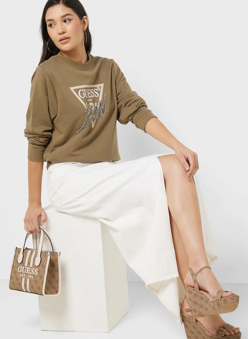 GUESS Crew Neck Graphic Sweatshirt