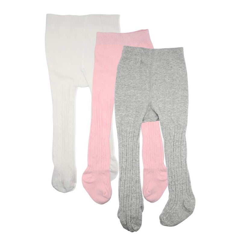 techcity Baby Girls Tights Toddler Seamless Leggings Cable Knit Cotton Pants Stockings Pack of 3 3 Pack White Pink Grey 312 Months