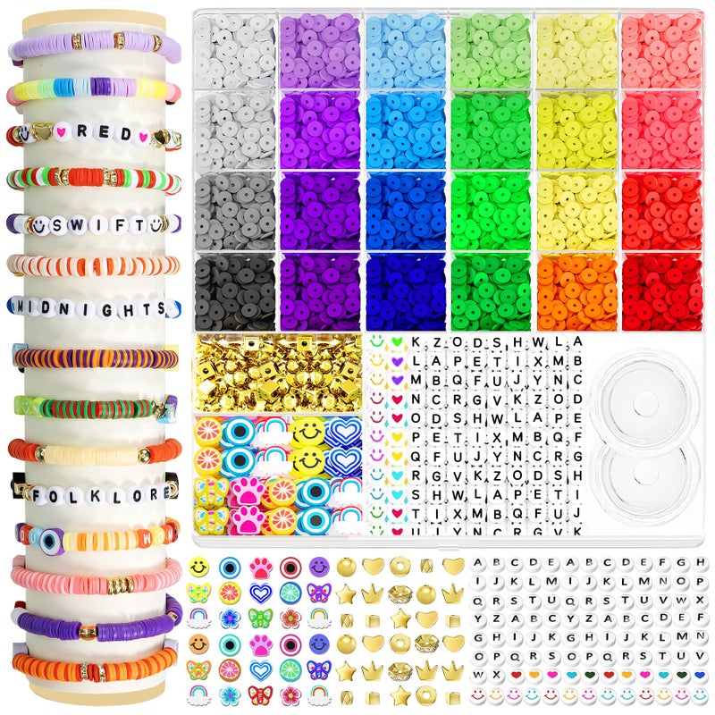 ARTDOT 5342 PCS Clay Beads for Friendship Bracelets Making Kit, 24 Rainbow Colors Jewelry Making Supplies Heishi Beads with Elastic String and Organizer Gifts for Teen Girls Ages 6 7 8 9 10 11 12 - Image 1