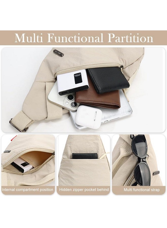 PALAY¬Æ Chest Bag for Women Men Fashion Nylon Lightweight Shoulder Bag Front Back Sling Shoulder Bag Zipper Pouch Day Bag with Handle Casual Beige Chest Bag for Hiking, Work - Image 4