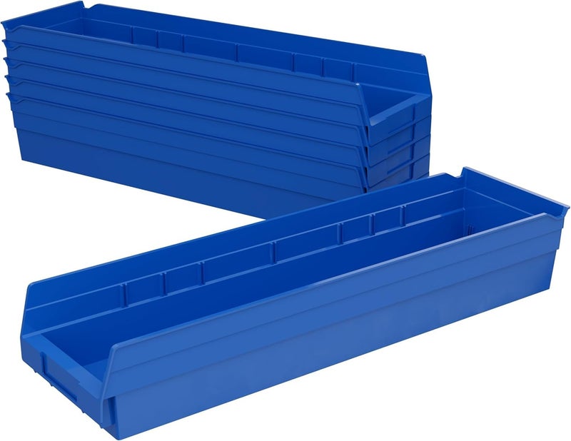 Akro-Mils 30164 Plastic Shelf Bins, Heavy Duty Storage Bins for Garage, Closet, and Drawer Organization, 24-Inch x 6-1/2-Inch x 4-Inch, Blue, 6-Pack - Image 1