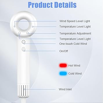 Flintronic Hair Dryer 500 Million Professional Negative Ionic Hairdryer 3 Speed 4 Heat Settings 110000RPM High Speed Blow Dryer with Nozzle Lightweight Low Noise Professional Travel Hair Dryer - Image 4