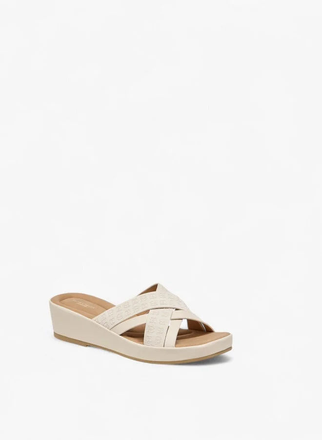 Flora Bella By Shoexpress Monogram Logo Embossed Cross Strap Slip-On Sandals