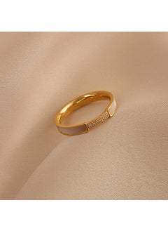 Japanese style light luxury all-match micro-inlaid shell ring rose gold white fritillary titanium steel ring female niche design does not fade D015 ring steel color