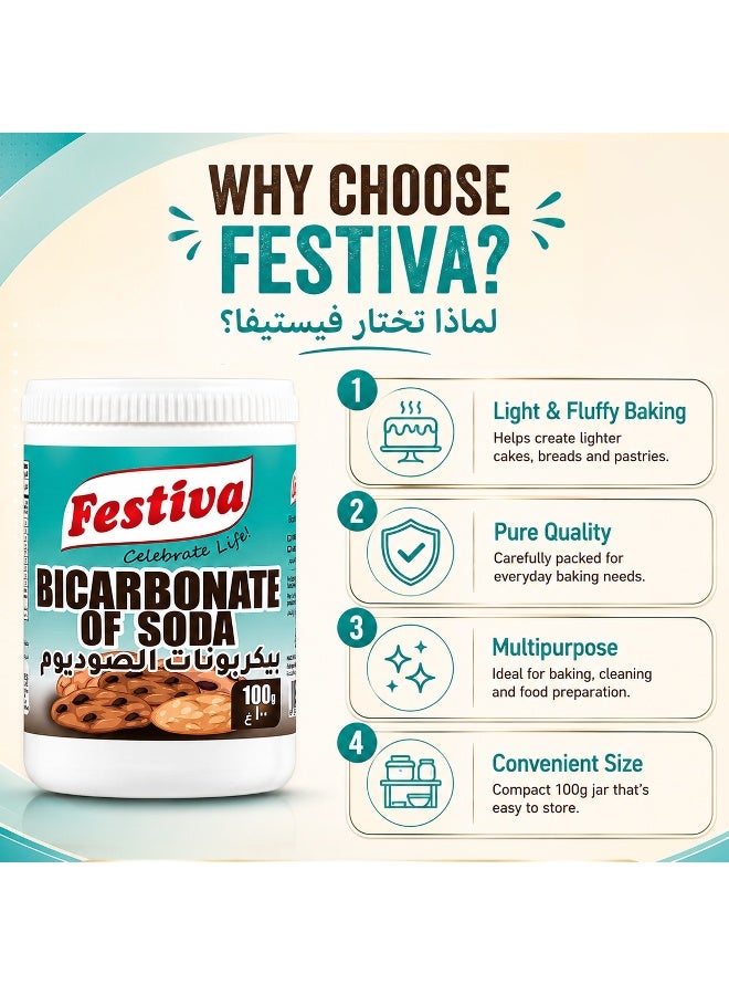 Festiva Baking Soda 100g - Multi Purpose Baking Ingredient for Cakes, Cookies, Bread and Cooking Recipes - Fine Baking Soda - Image 4