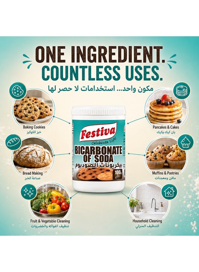 Festiva Baking Soda 100g - Multi Purpose Baking Ingredient for Cakes, Cookies, Bread and Cooking Recipes - Fine Baking Soda - Image 3
