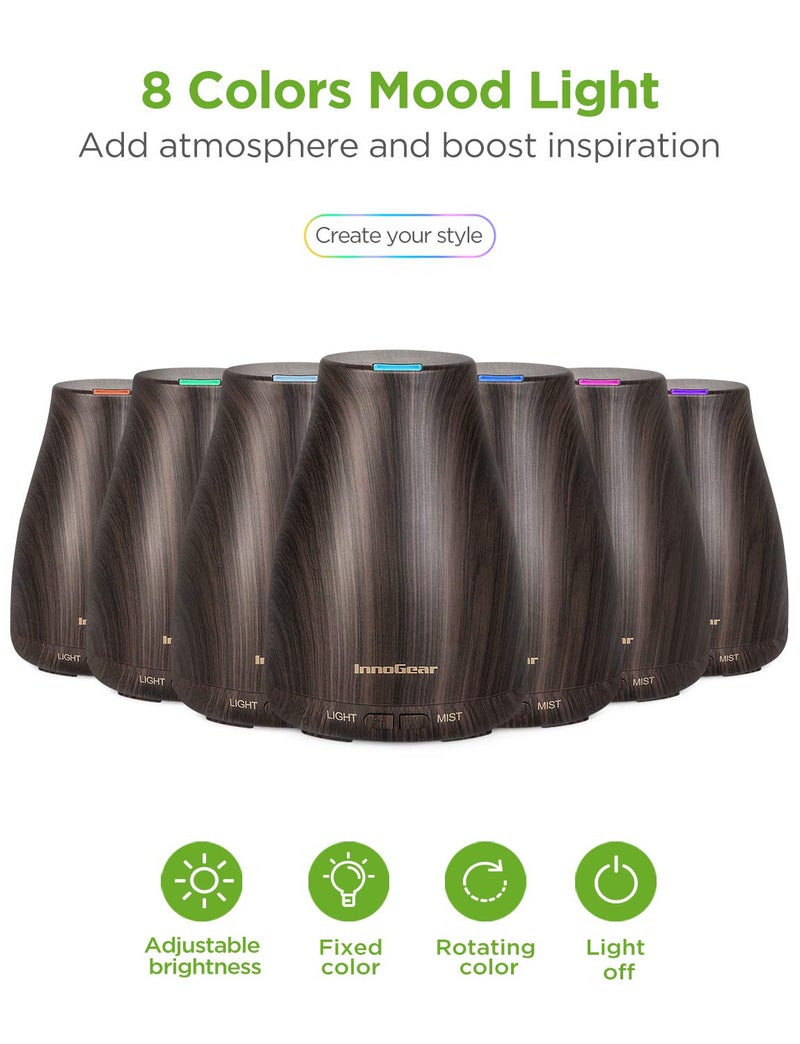 InnoGear Essential Oil Diffuser with Oils, 100ml Aromatherapy Diffuser with 6 Essential Oils Set, Aroma Cool Mist Humidifier Gift Set, Dark Wood Grain - Image 2