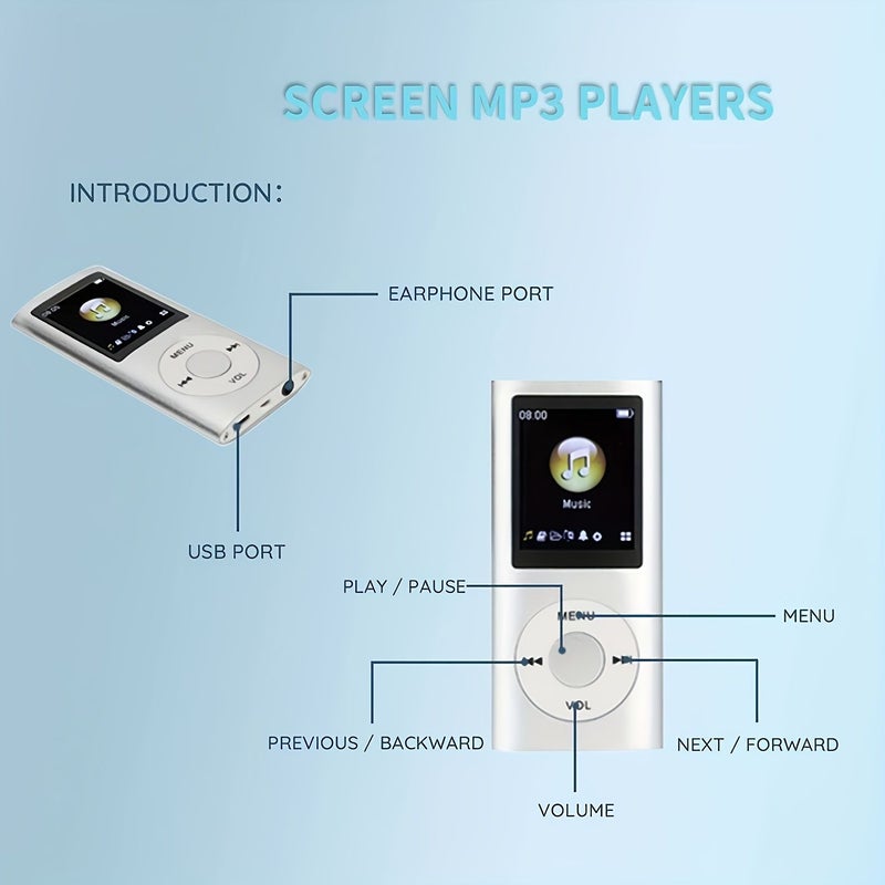 Blue Compact MP3 Player No Card Included With Wired Earphones Volume Control For Music Videos And Ebooks - Image 5