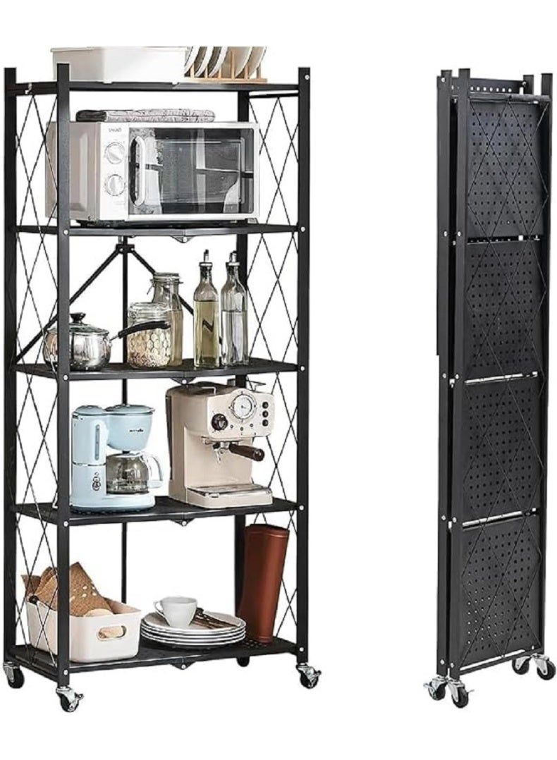 استاند ٥ أرفف تخزين معدني قابل للطي ومزود بعجلات - متعدد الأغراض - Image 3