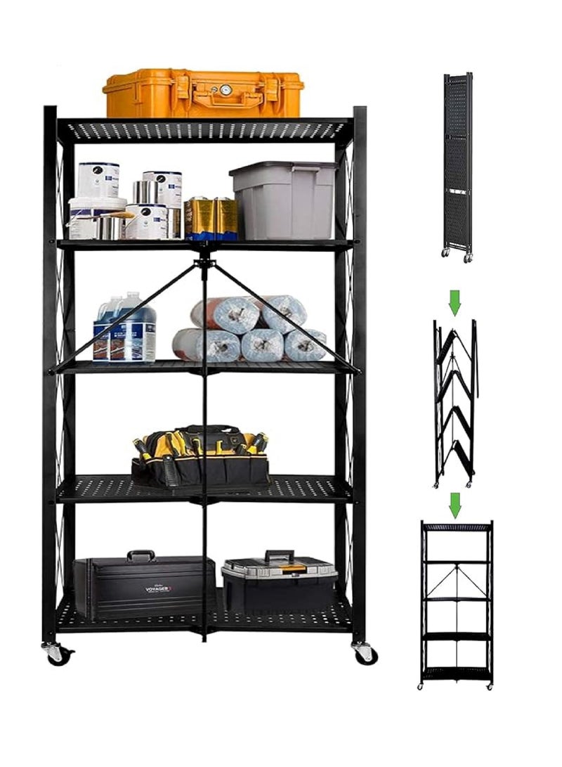 استاند ٥ أرفف تخزين معدني قابل للطي ومزود بعجلات - متعدد الأغراض - Image 2