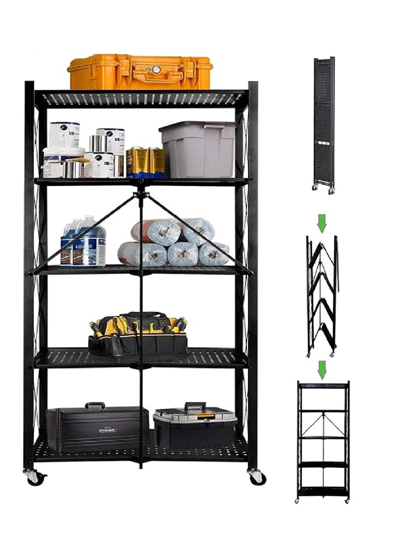 استاند ٥ أرفف تخزين معدني قابل للطي ومزود بعجلات - متعدد الأغراض - Image 4